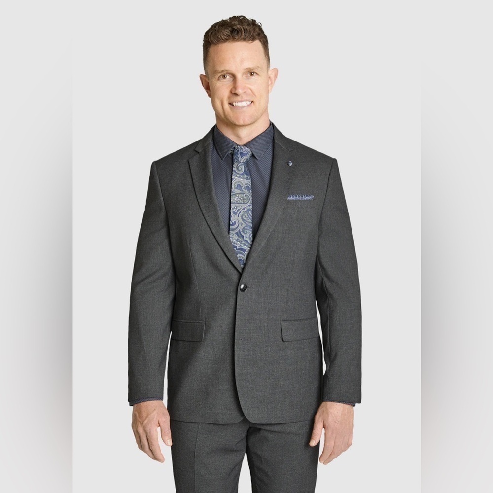 Johnny Bigg CHARCOAL MATTEO TEXTURED STRETCH 2B SUIT JACKET Regular NEW